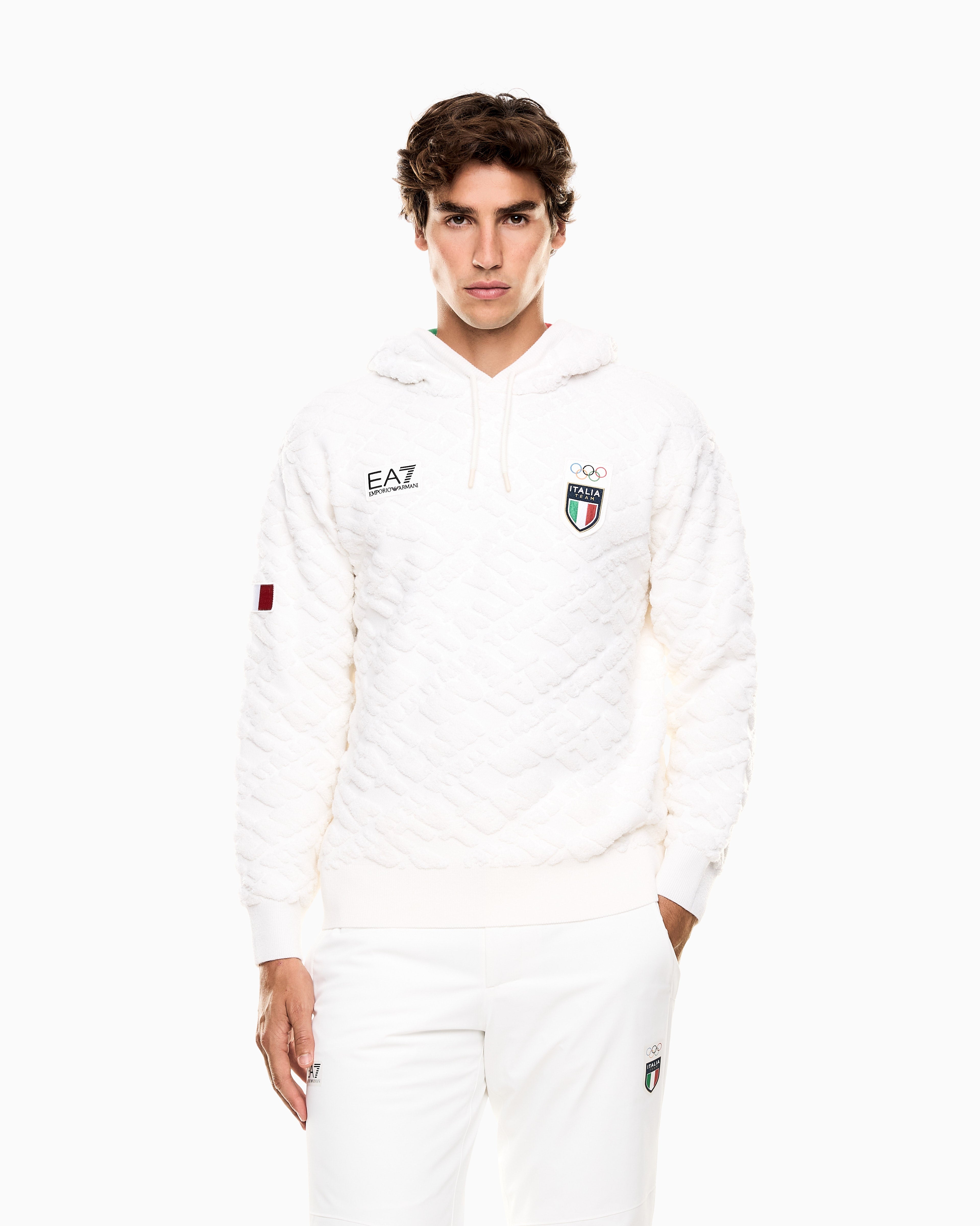 EA7 Hooded sweatshirt with all-over embossed “ITALIA TEAM” print