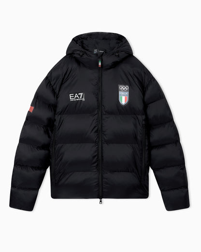 EA7 Padded top in ripstop with hood and Italia print Olympics