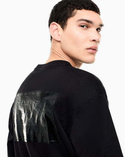 EA7 T-shirt Black & White cotton jersey rib details