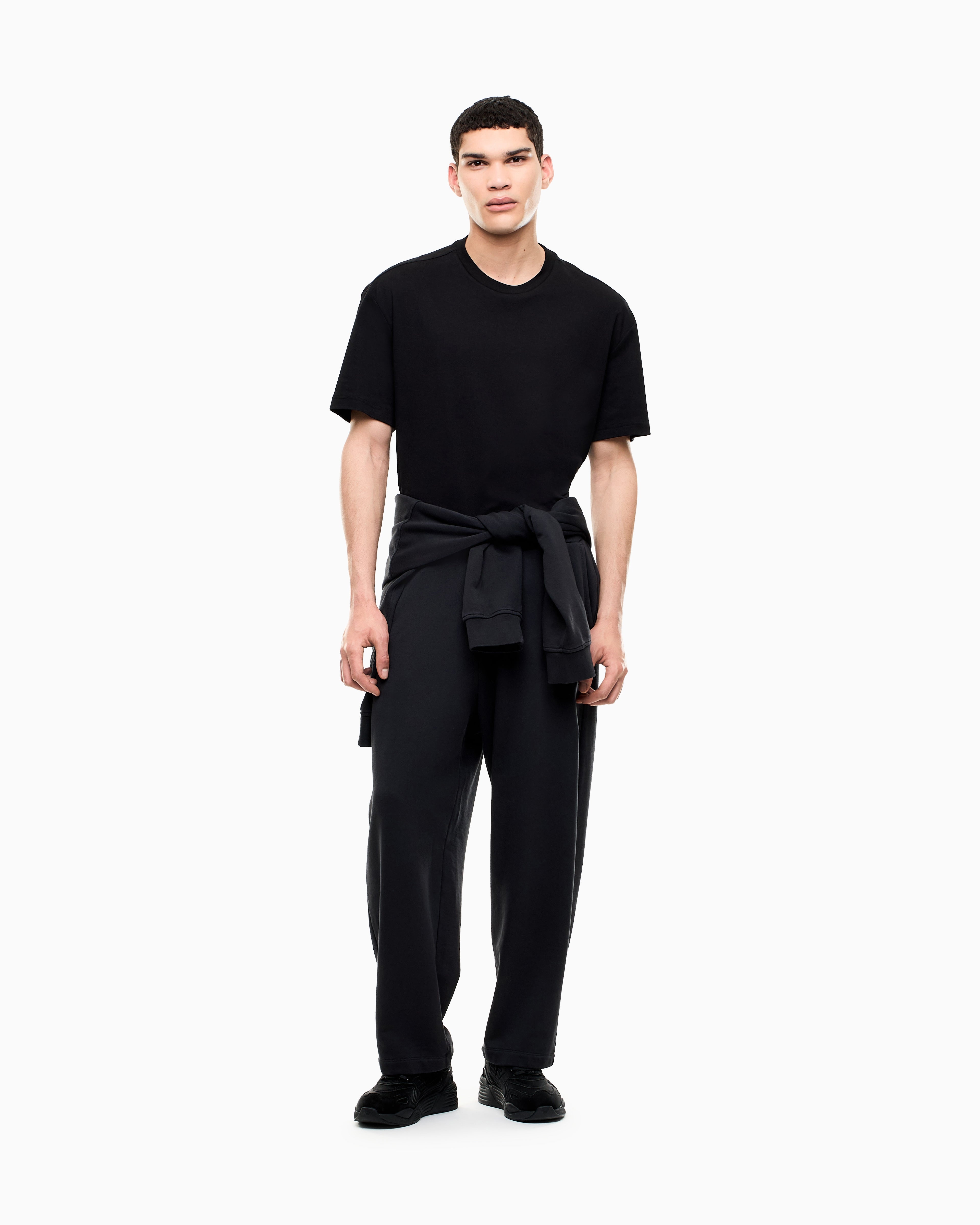 EA7 T-shirt Black & White cotton jersey rib details