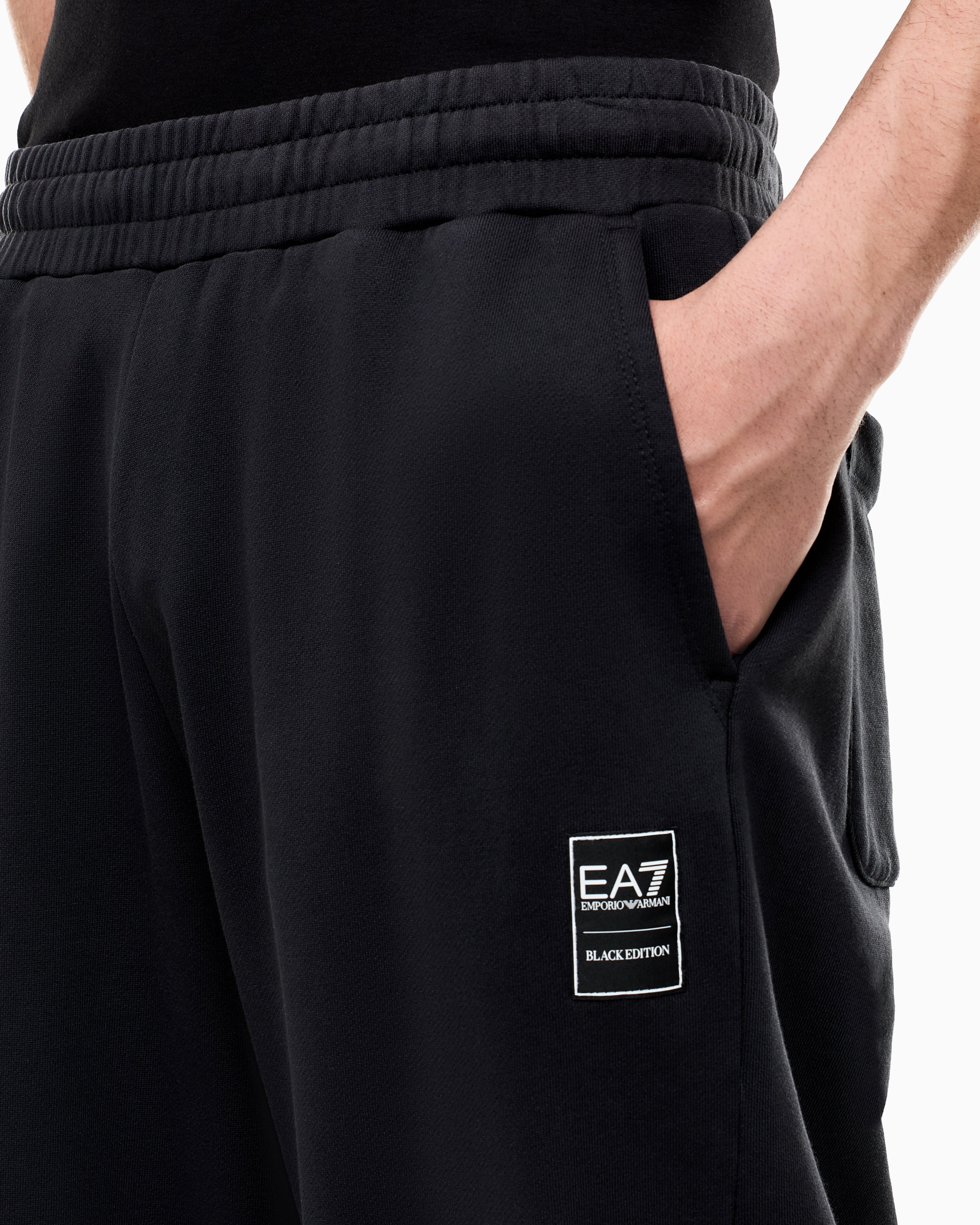 EA7 Trousers Black & White oversized cotton jersey