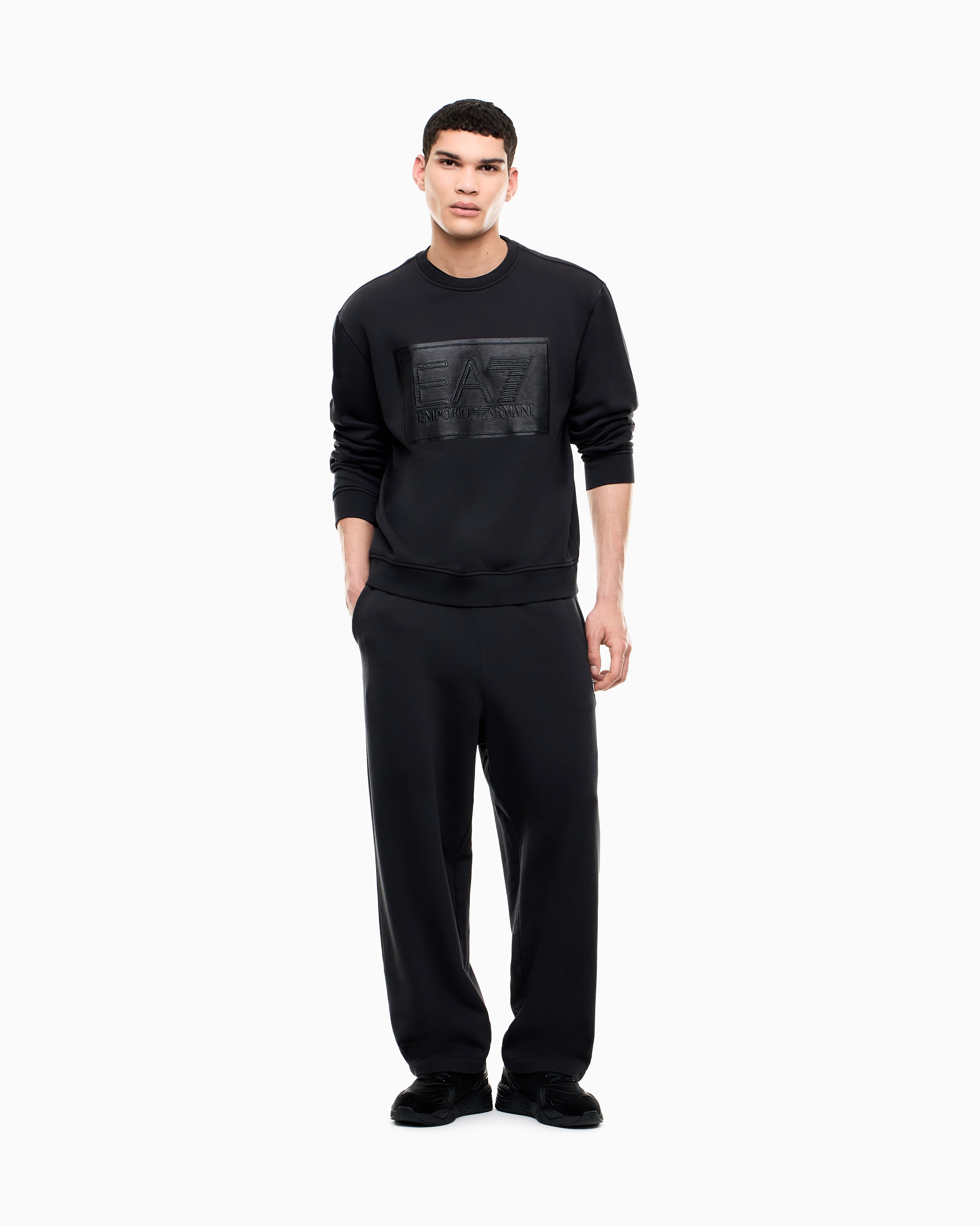 EA7 Trousers Black & White oversized cotton jersey
