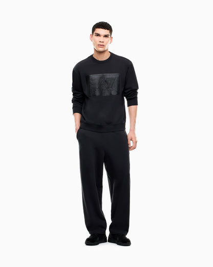 EA7 Trousers Black & White oversized cotton jersey