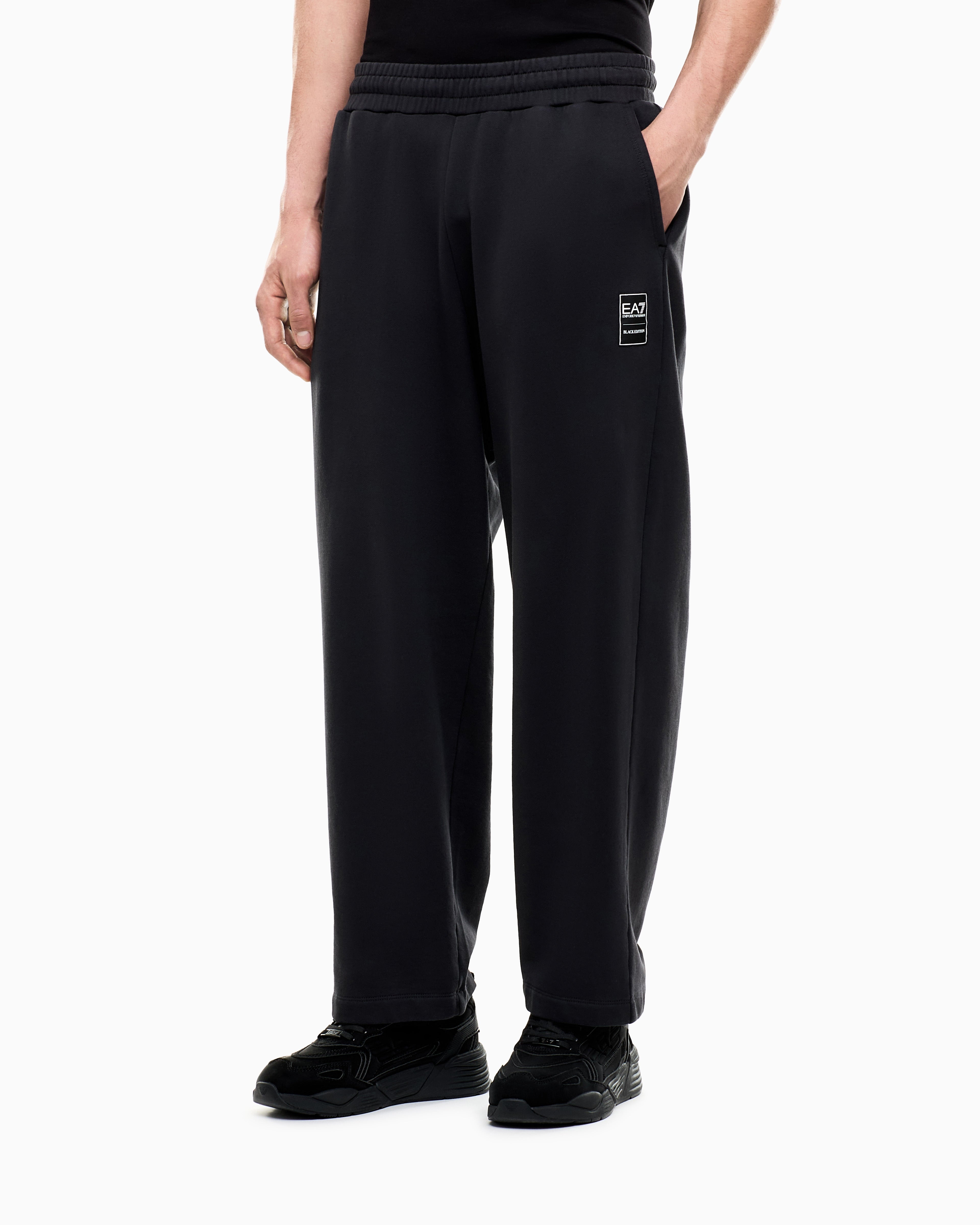 EA7 Trousers Black & White oversized cotton jersey