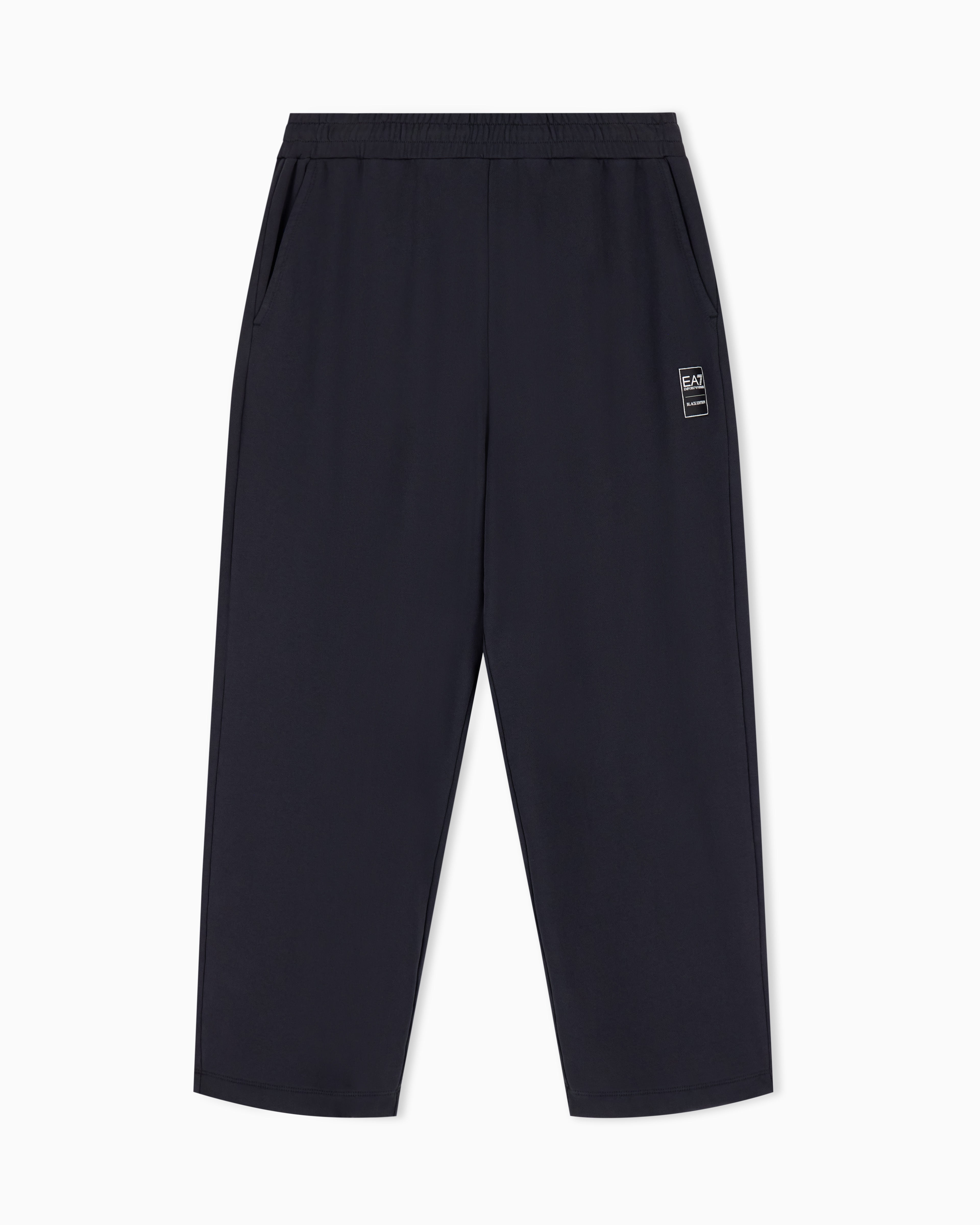EA7 Trousers Black & White oversized cotton jersey