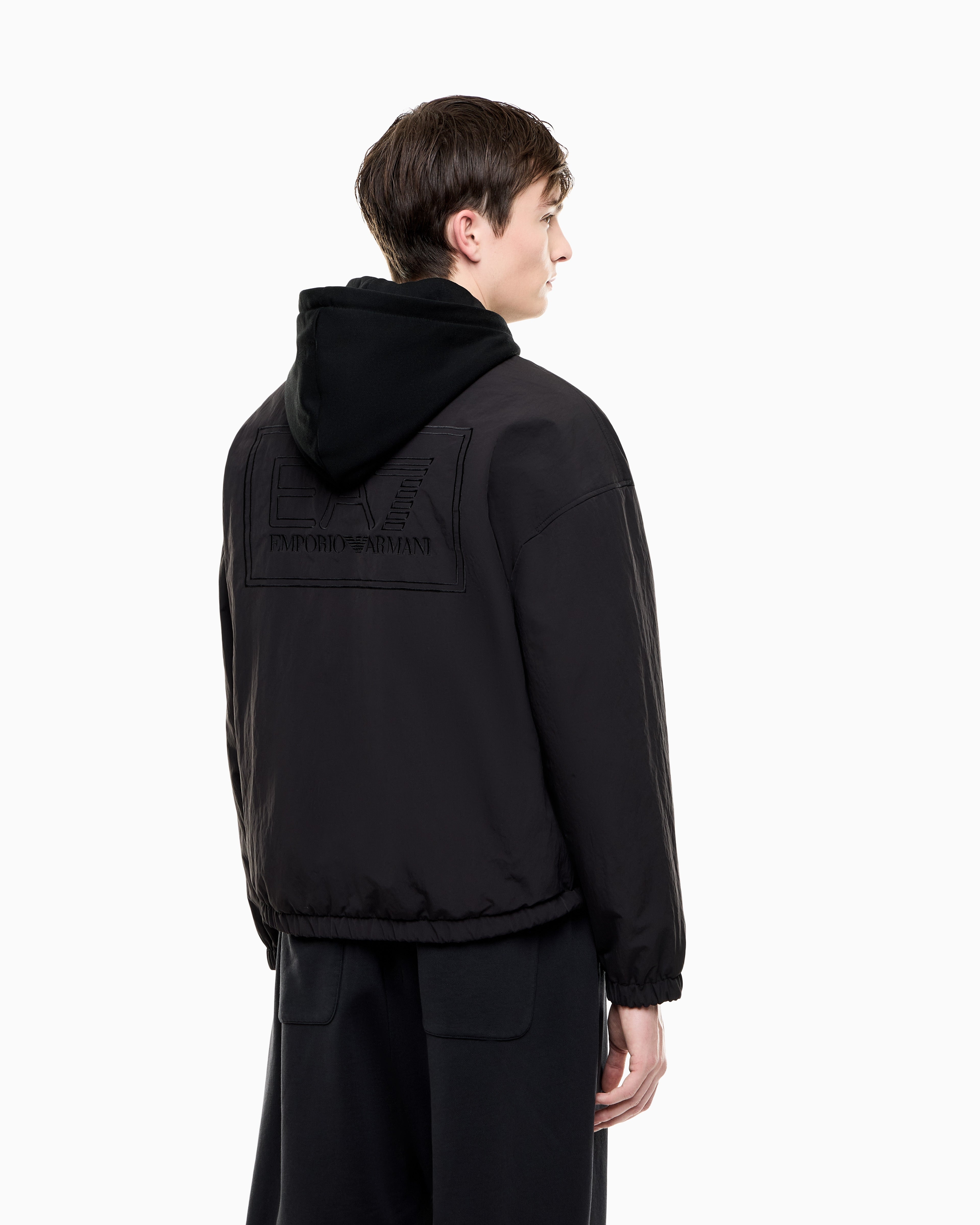 EA7 Blouson jacket Black & White oversized fit with cotton hood