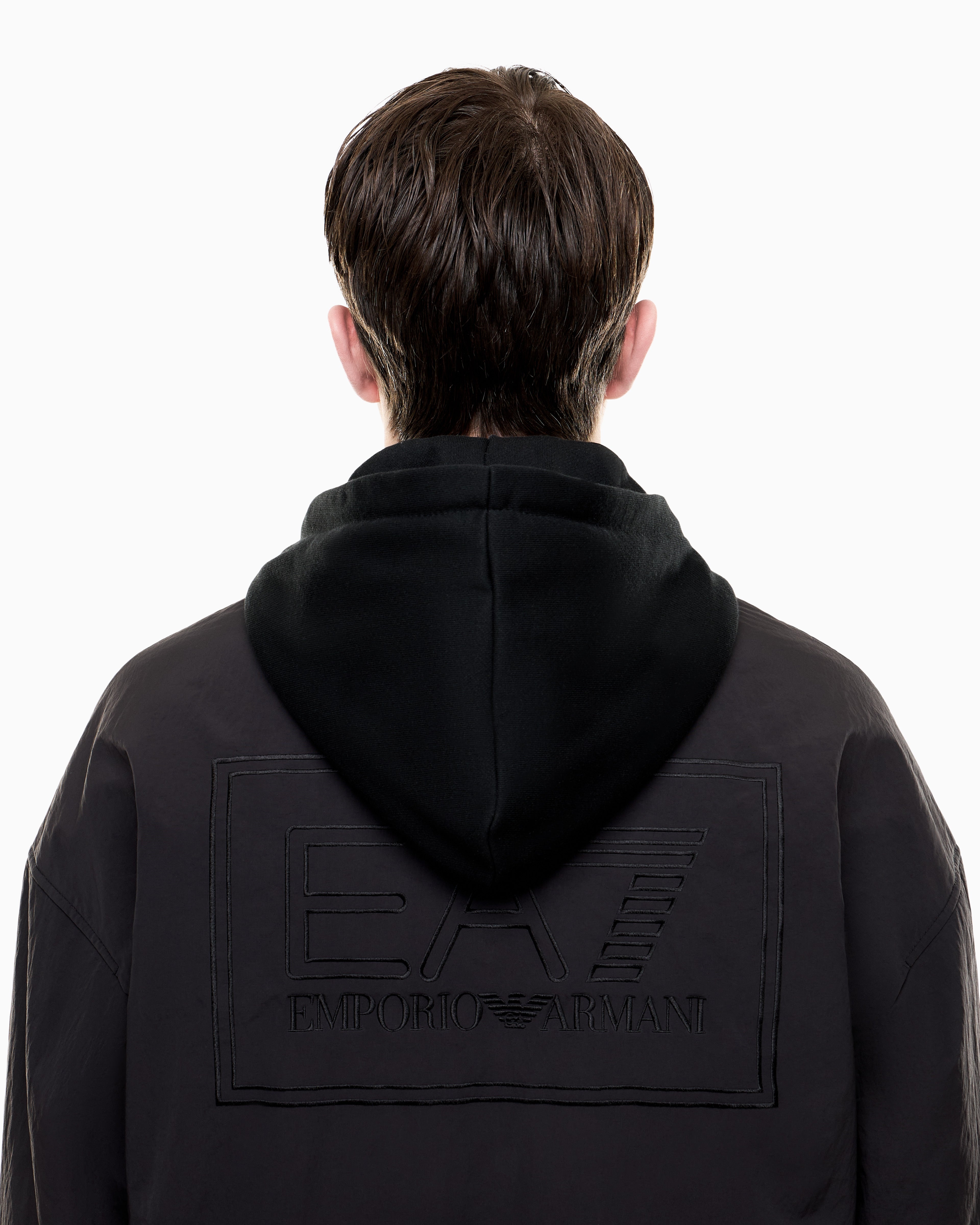 EA7 Blouson jacket Black & White oversized fit with cotton hood