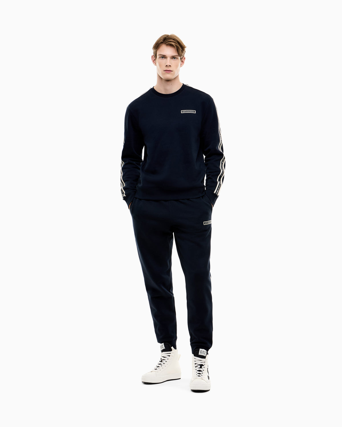 EA7 Slim fit pants Logo Series in cotton jersey with tape