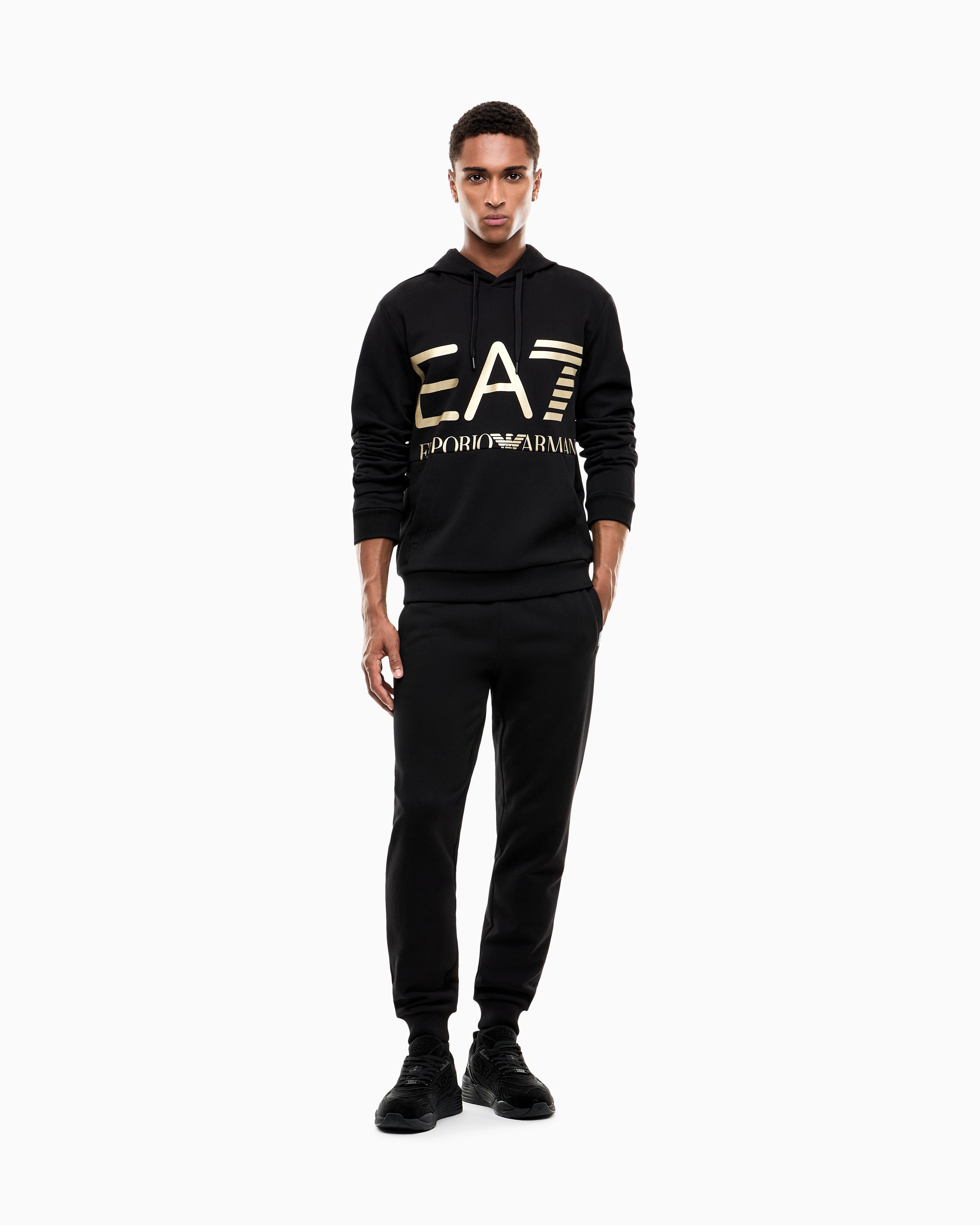EA7 Regular fit hoodie Logo Series in cotton with ribbed details