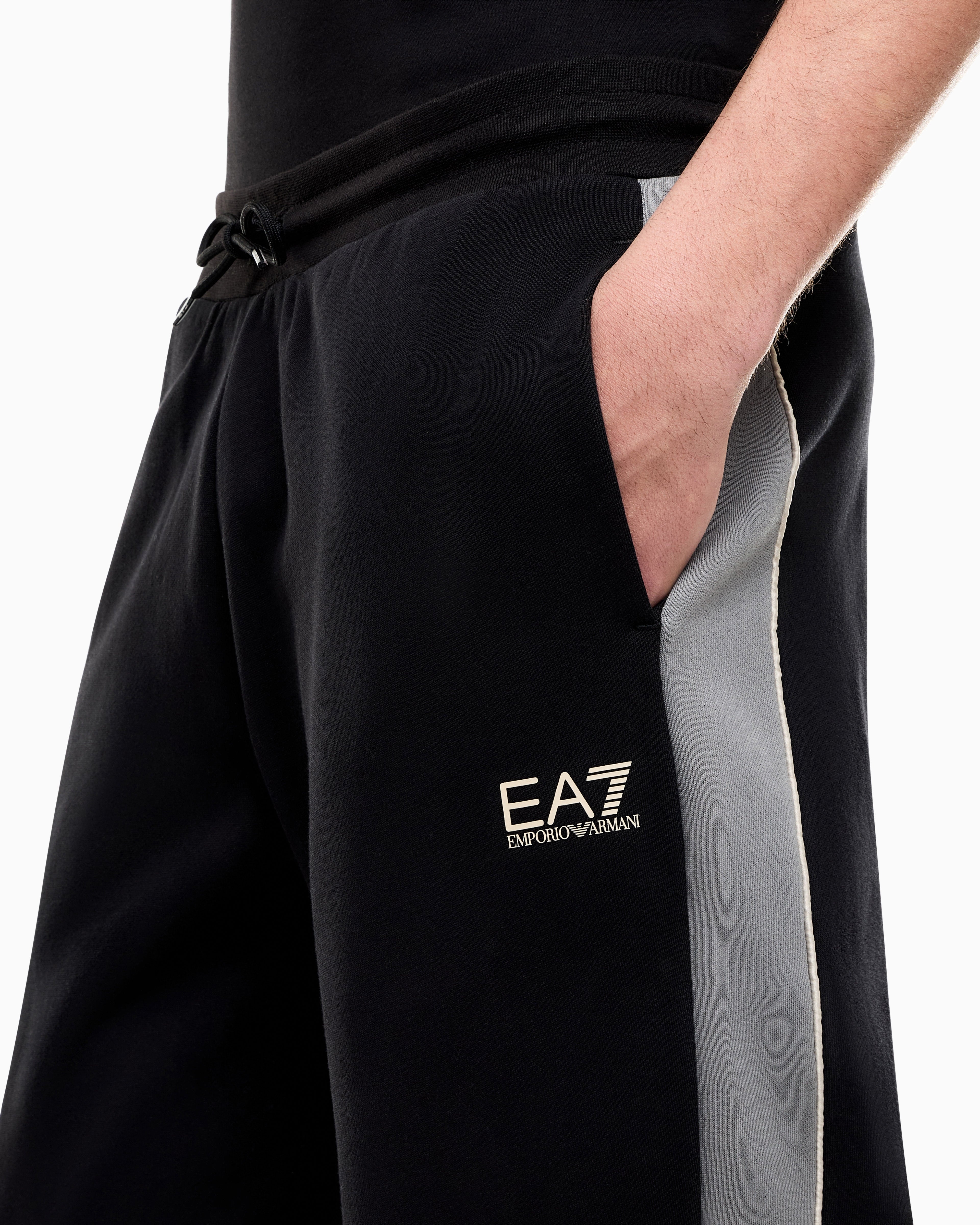EA7 Slim-fit trousers in cotton-blend jersey with rib details