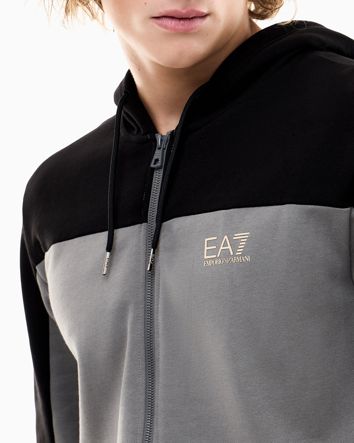 EA7 Tracksuit regular fit cotton jersey with hood and zip