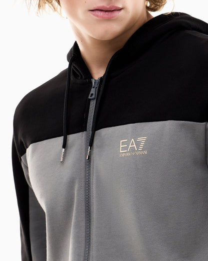 EA7 Tracksuit regular fit cotton jersey with hood and zip