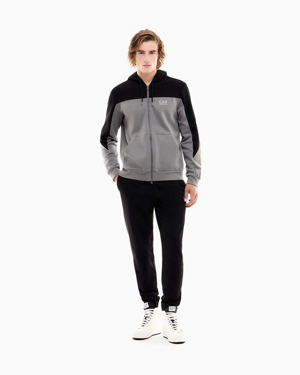 EA7 Tracksuit regular fit cotton jersey with hood and zip