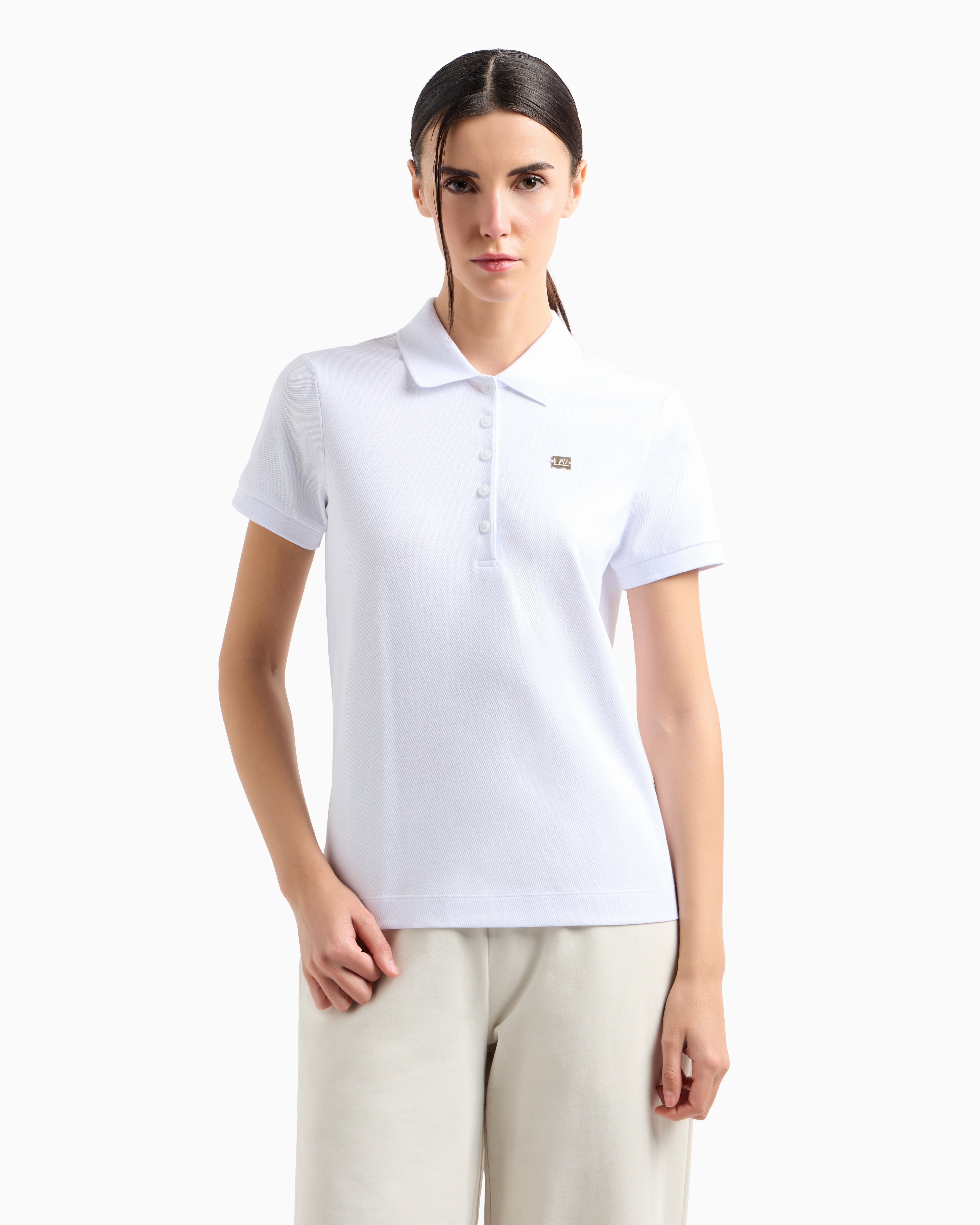 EA7 Core Lady stretch-cotton jersey polo shirt