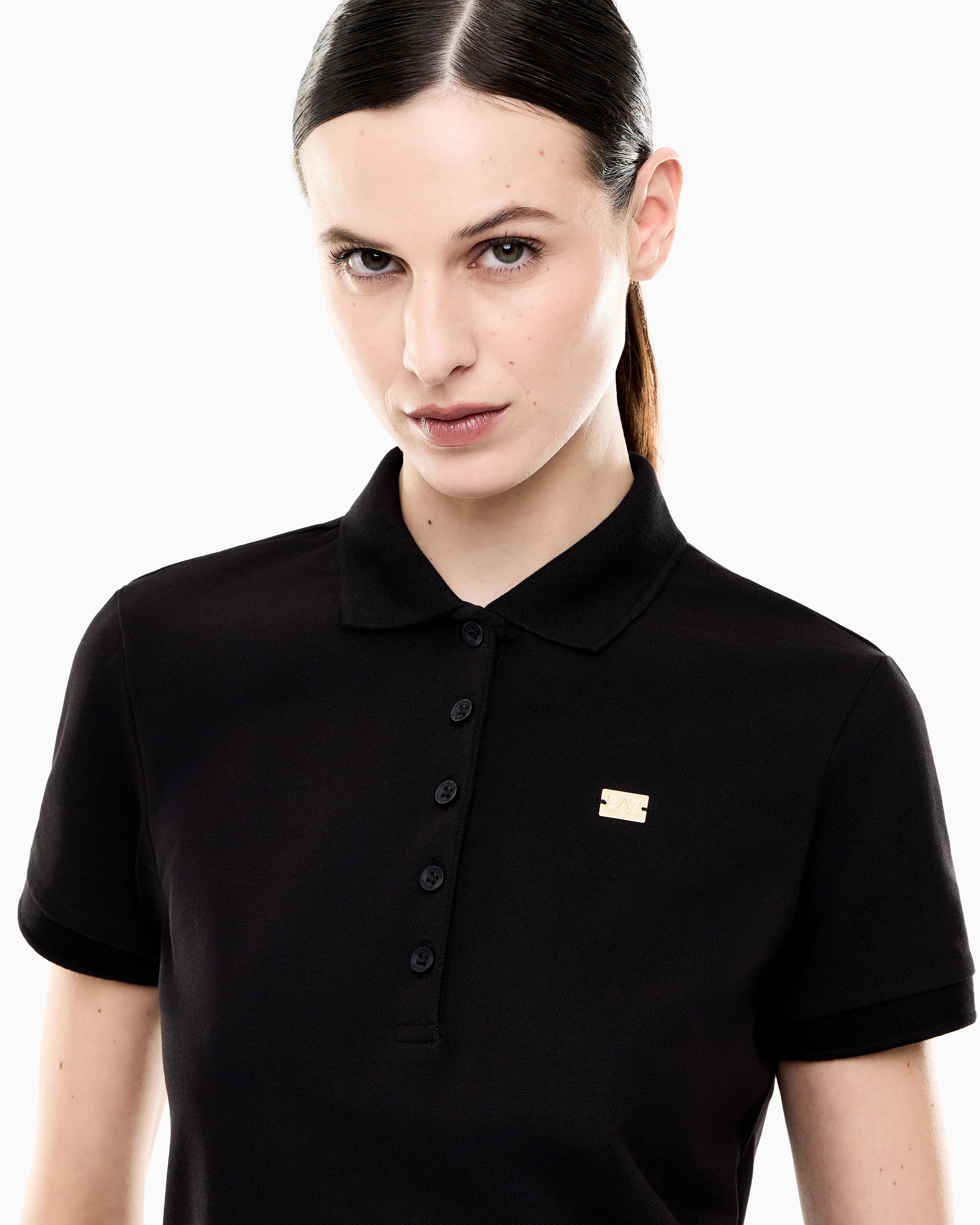 EA7 Jersey polo in stretch cotton with metal logo Core Lady
