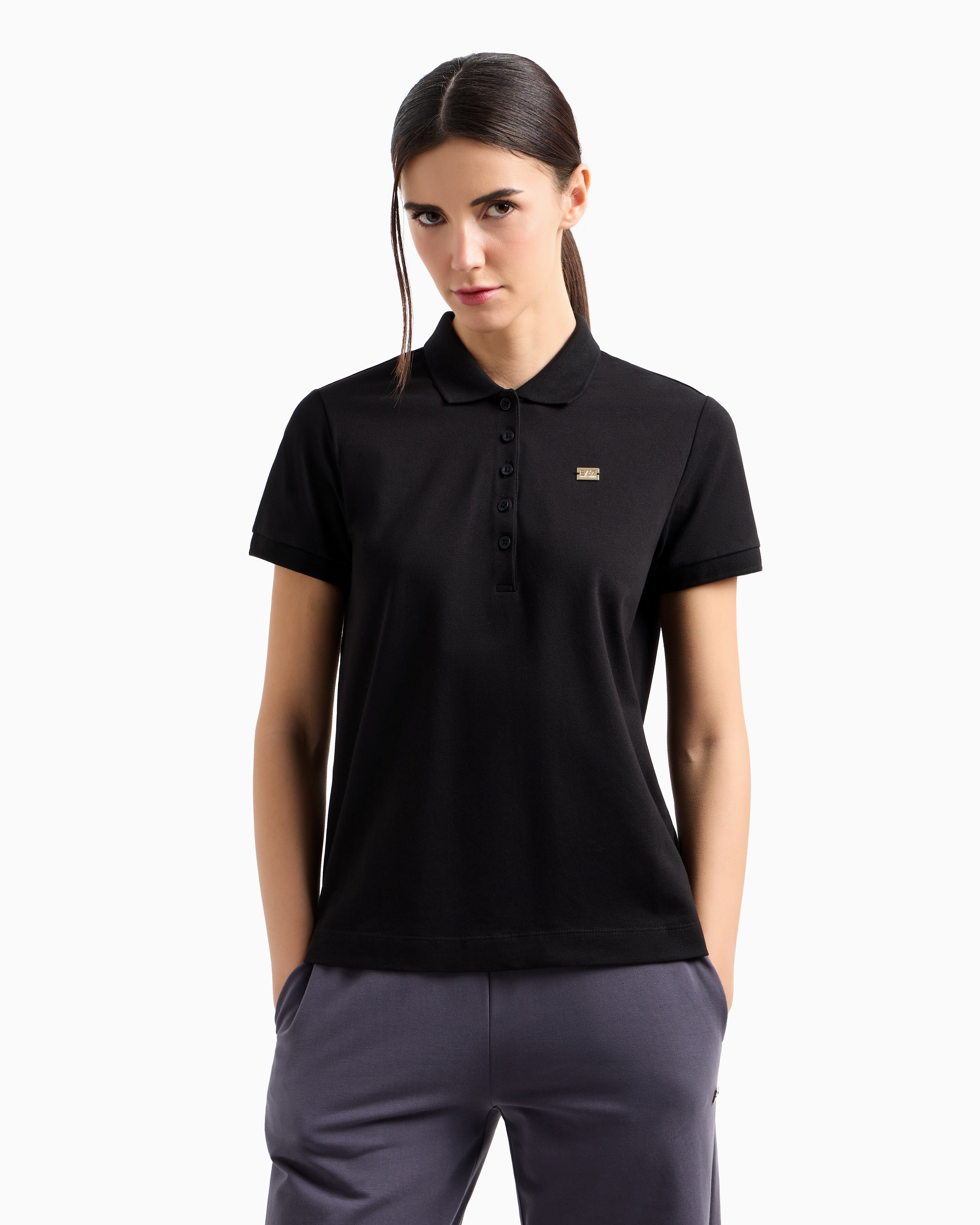 EA7 Core Lady stretch-cotton jersey polo shirt