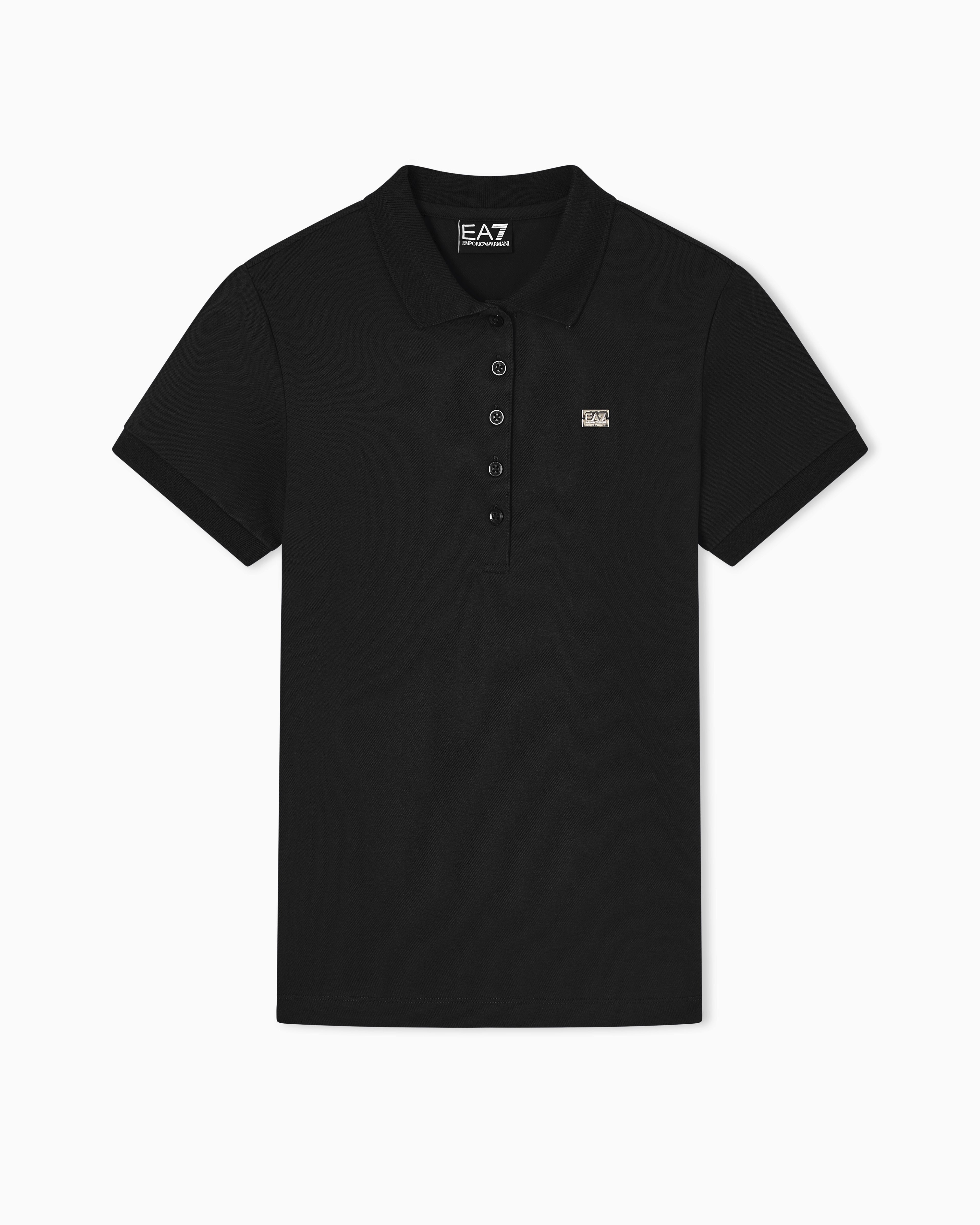 EA7 Jersey polo in stretch cotton with metal logo Core Lady