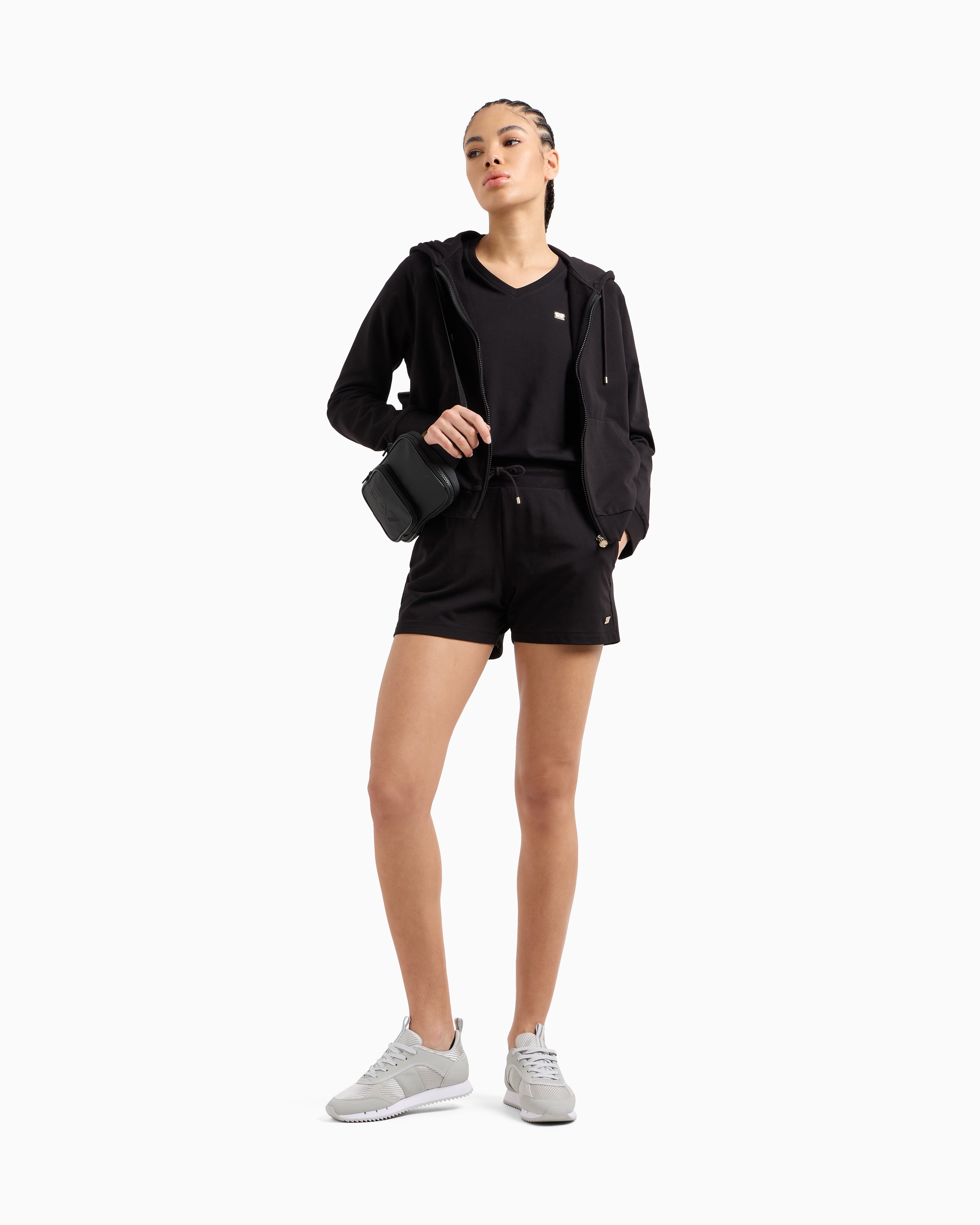 EA7 Core Lady stretch cotton-jersey fleece shorts
