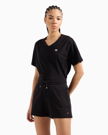 EA7 Core Lady stretch cotton-jersey fleece shorts