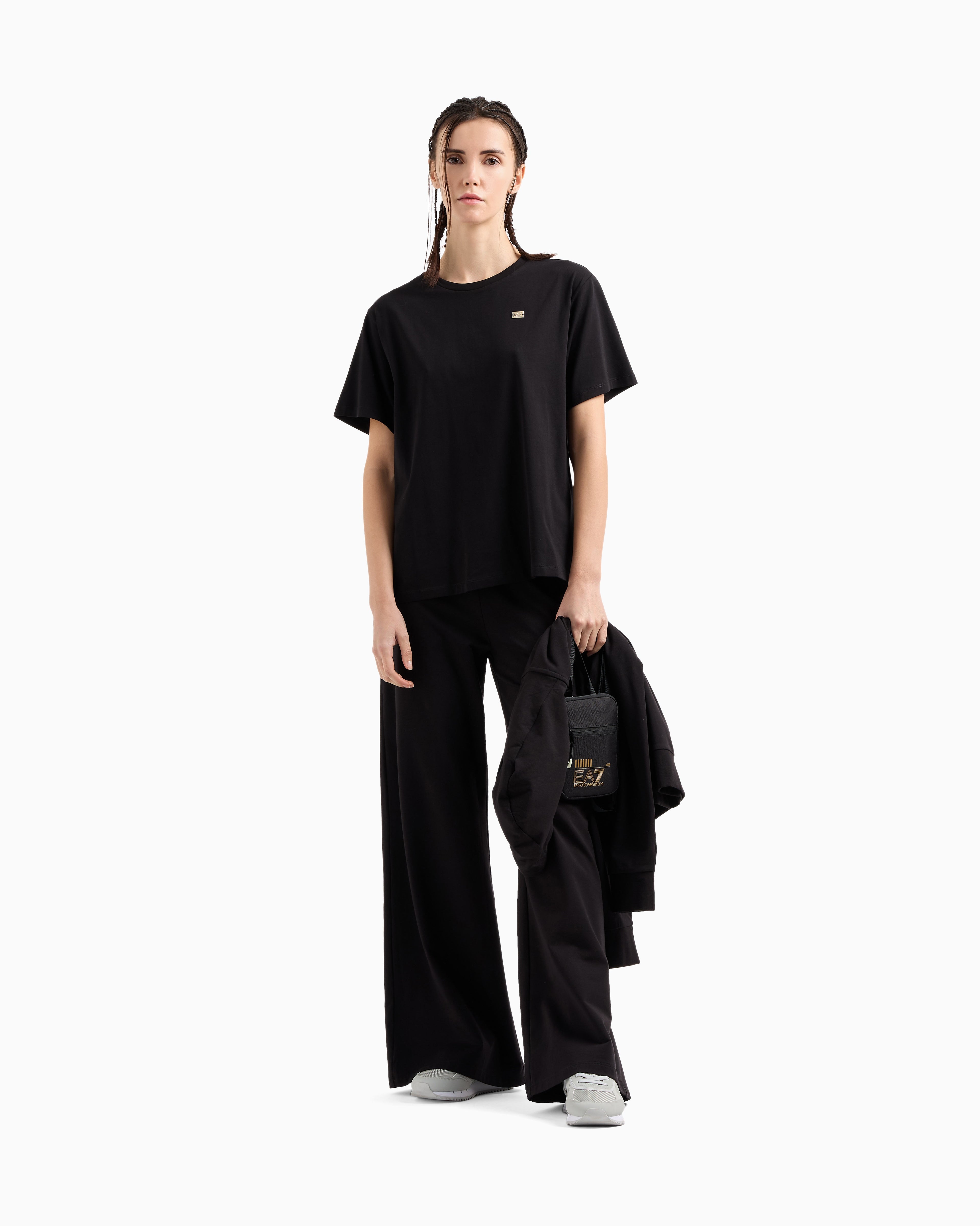 EA7 Core Lady stretch-cotton wide-leg trousers