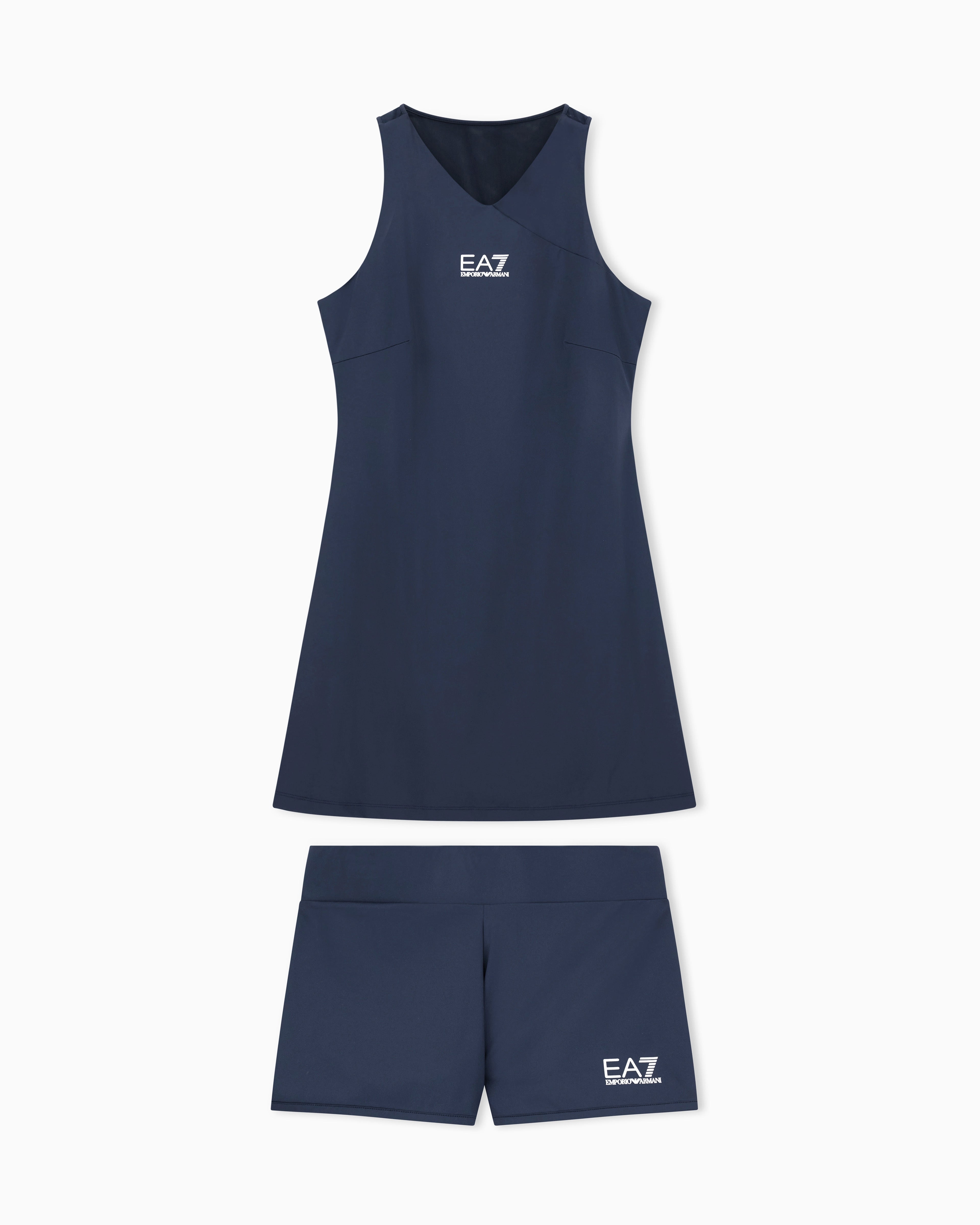 EA7 Ventus dress with mesh back and matching shorts Tennis Pro