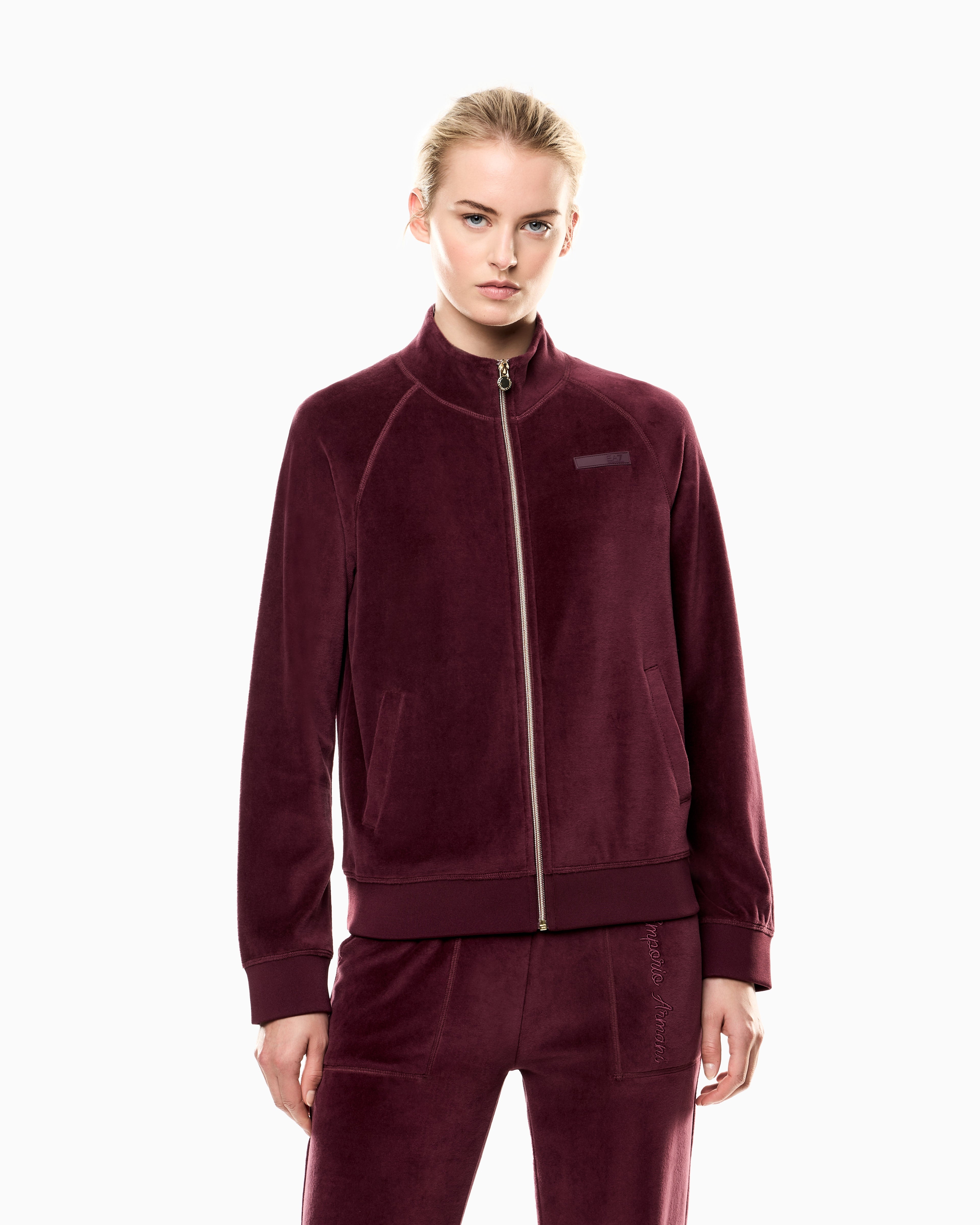 EA7 Athletic Velour zip-up sweatshirt in stretch chenille