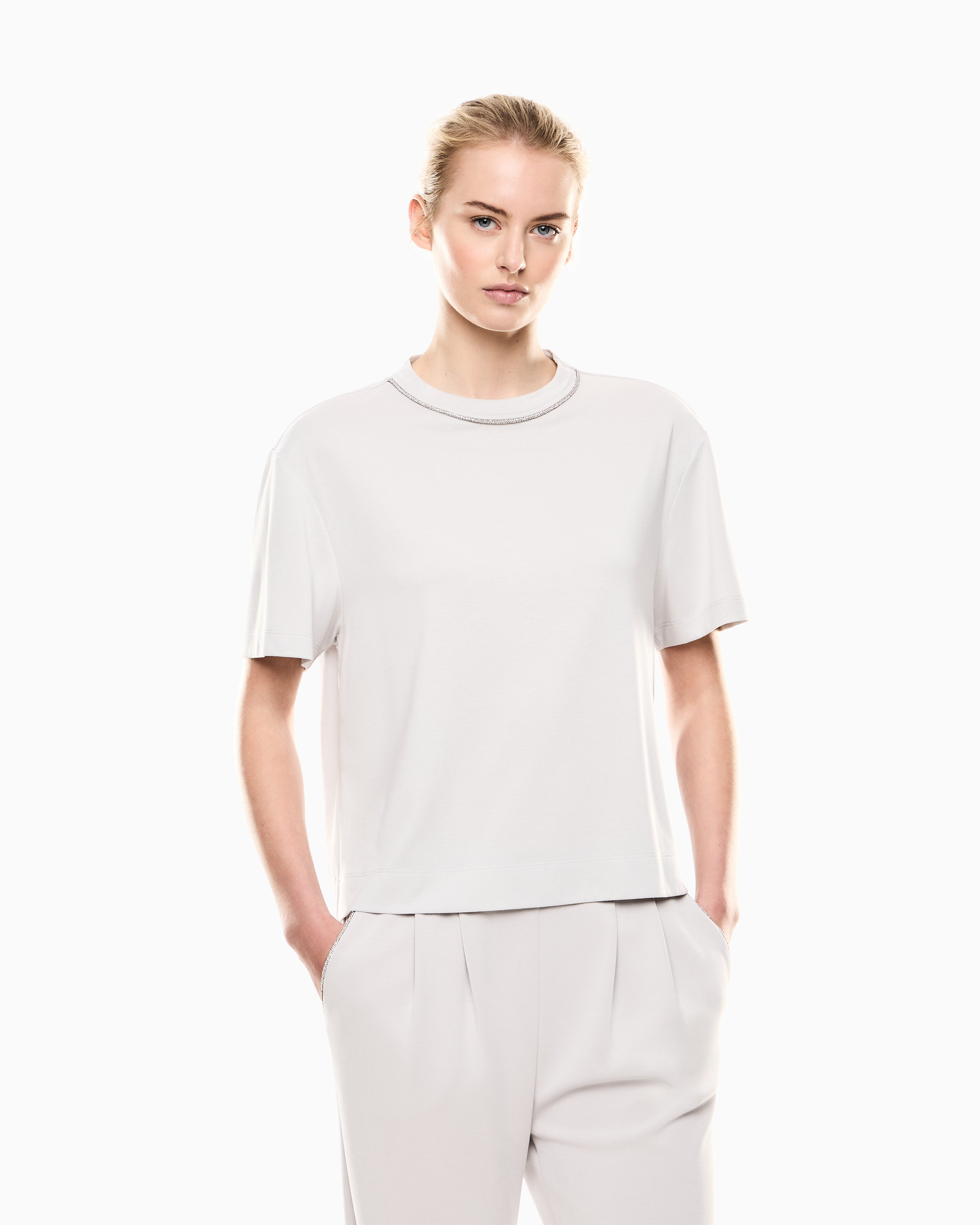 EA7 Precious viscose-blend crew-neck T-Shirt
