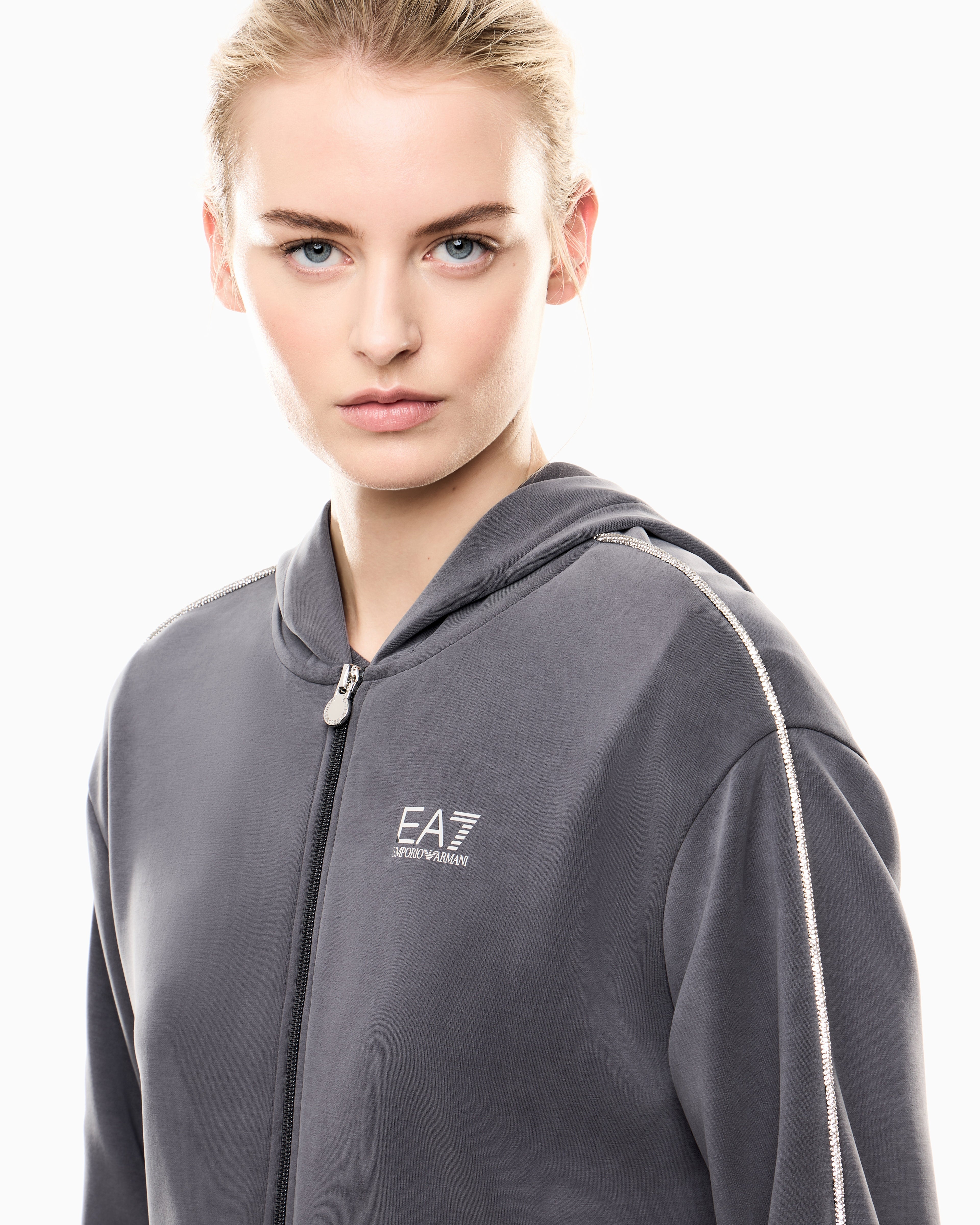 EA7 Precious stretch-modal interlock zip-up sweatshirt