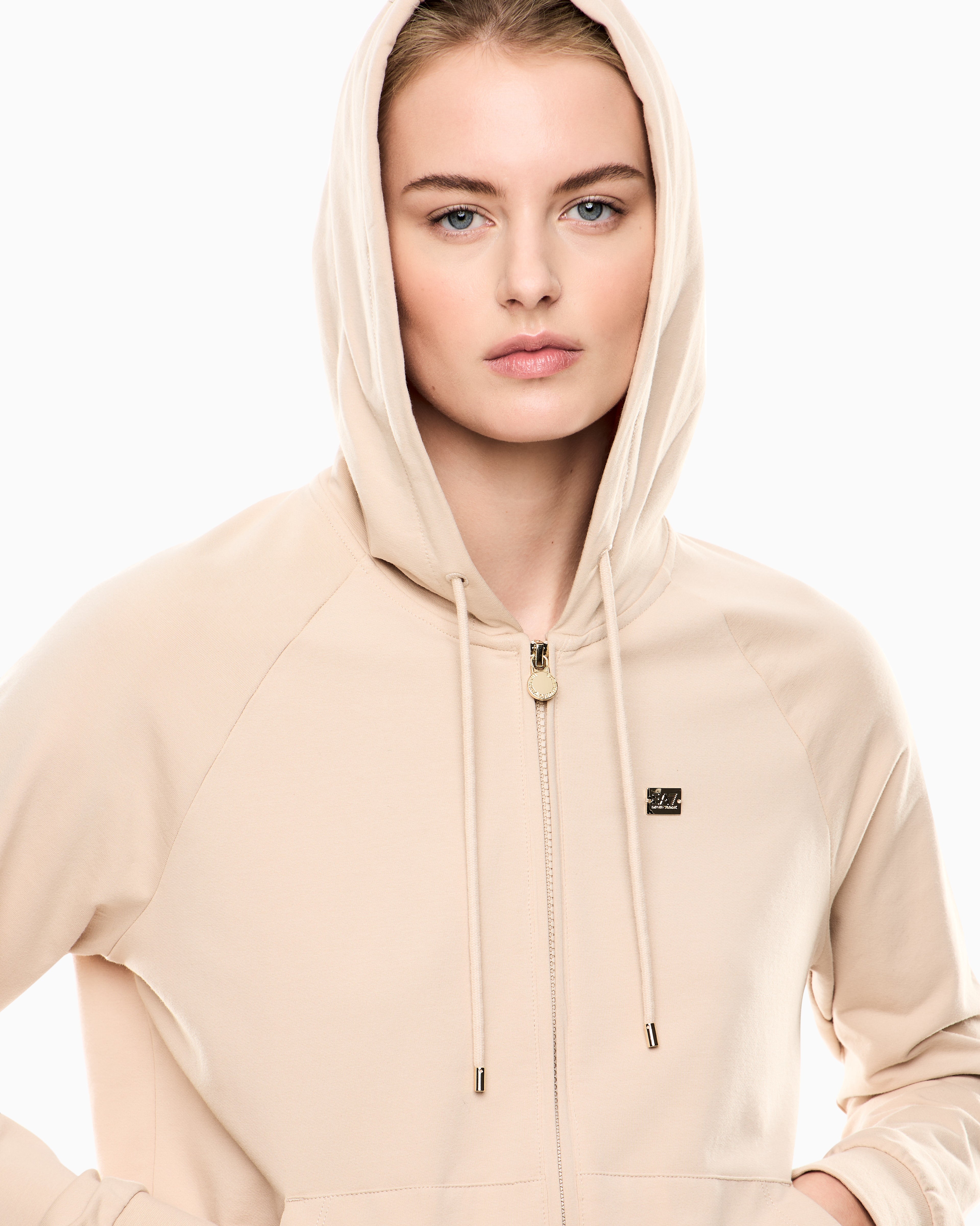EA7 Stretch-cotton hooded Core Lady sweatshirt