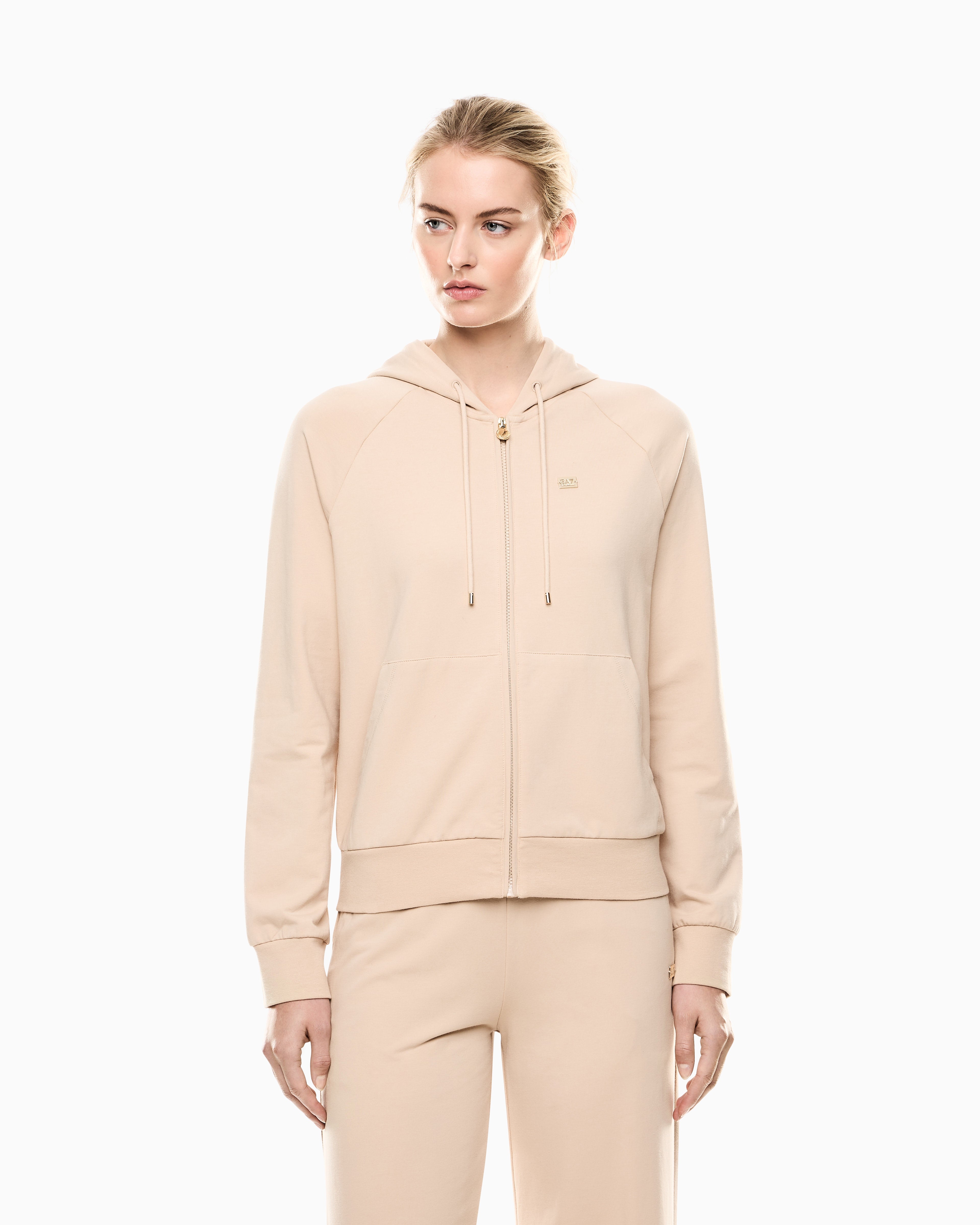 EA7 Stretch-cotton hooded Core Lady sweatshirt