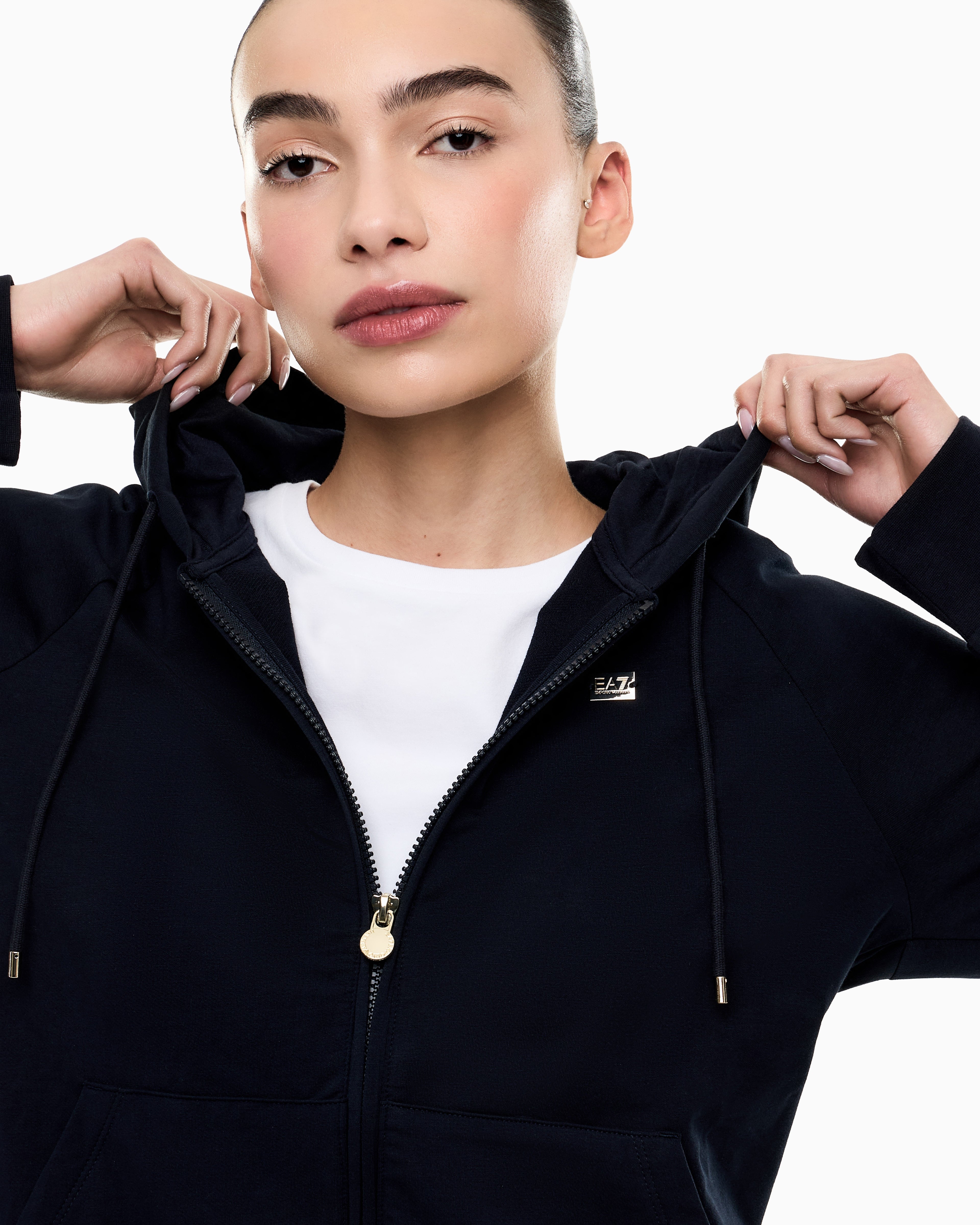 EA7 Stretch-cotton hooded Core Lady sweatshirt