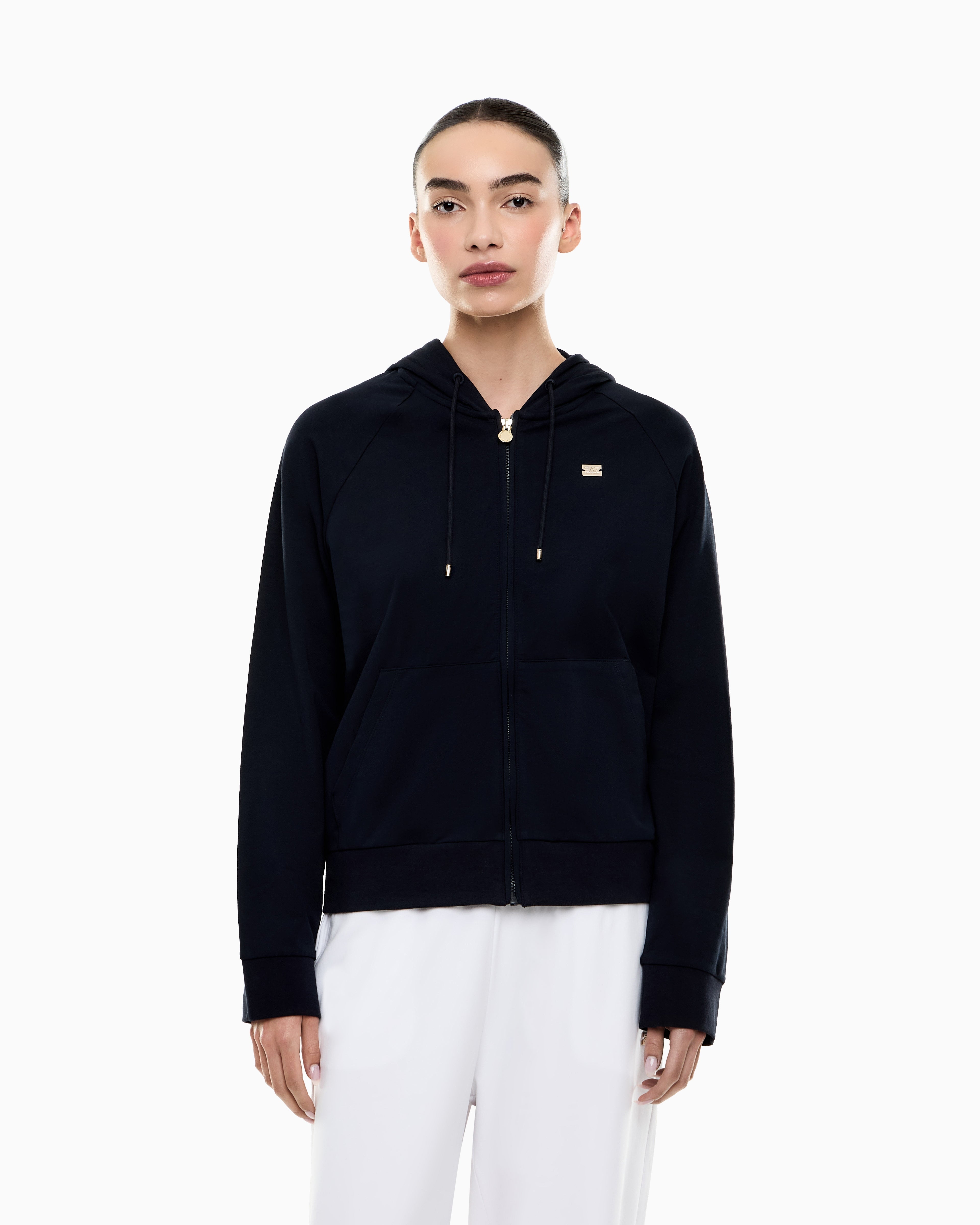 EA7 Stretch-cotton hooded Core Lady sweatshirt
