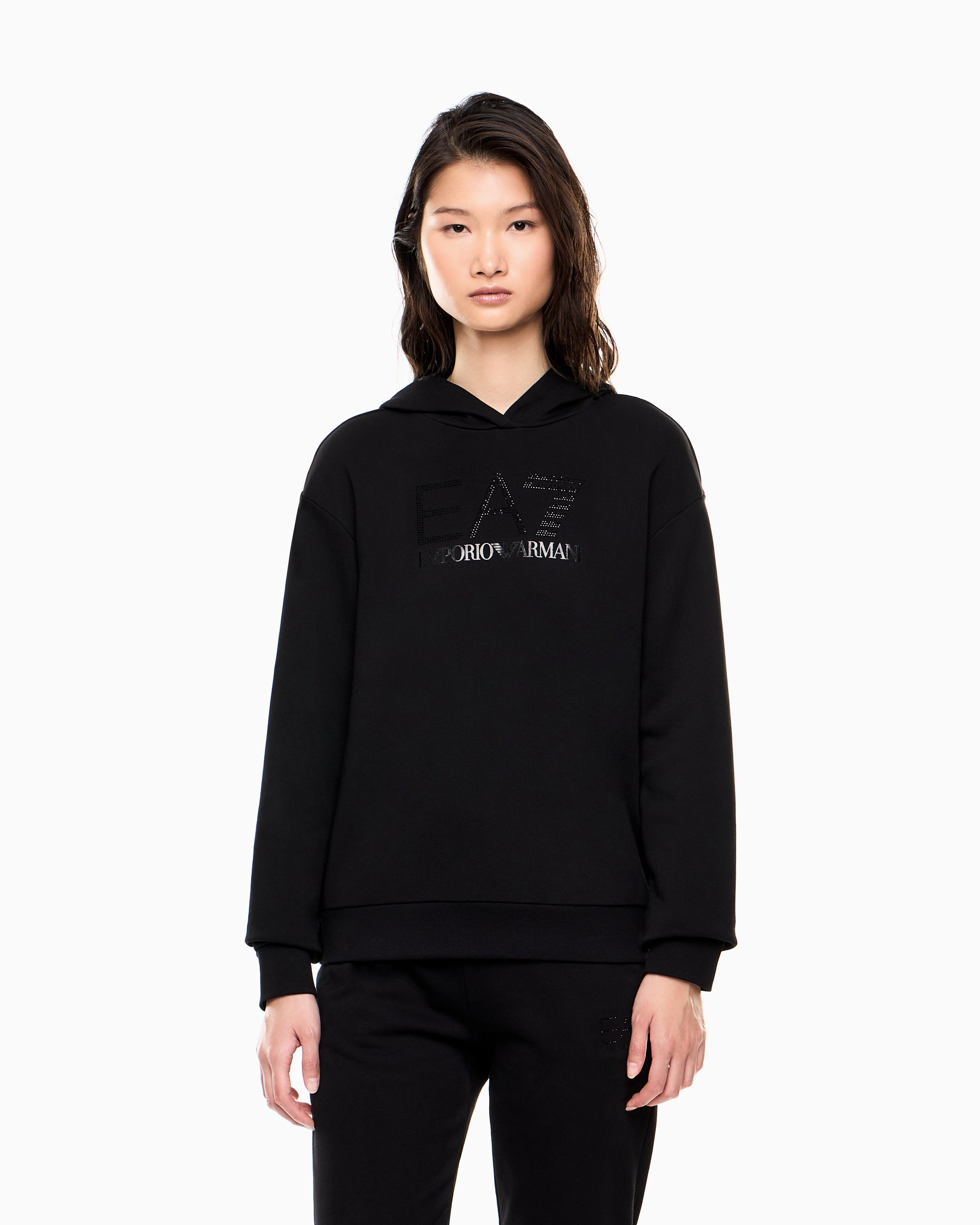 EA7 Logo Series stretch cotton-blend hooded sweatshirt