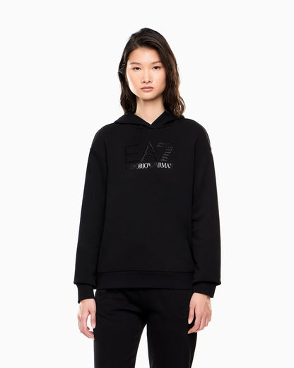 EA7 Stretch hooded sweatshirt with micro studs Logo Series