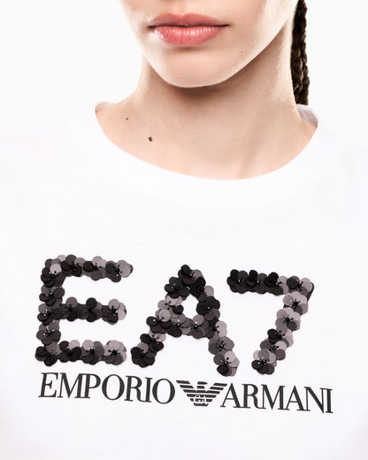 EA7 Logo Series cotton jersey crew-neck T-shirt with sequins