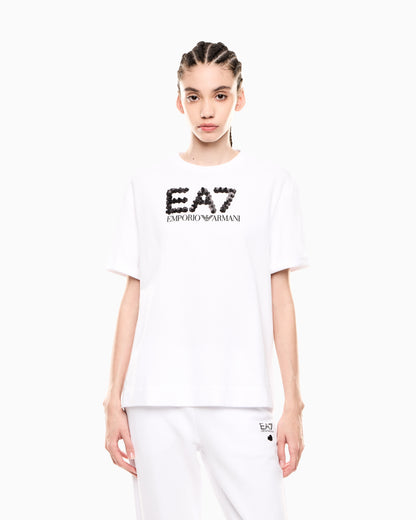 EA7 Logo Series cotton jersey crew-neck T-shirt with sequins
