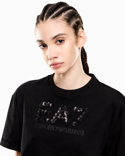 EA7 Logo Series cotton jersey crew-neck T-shirt with sequins