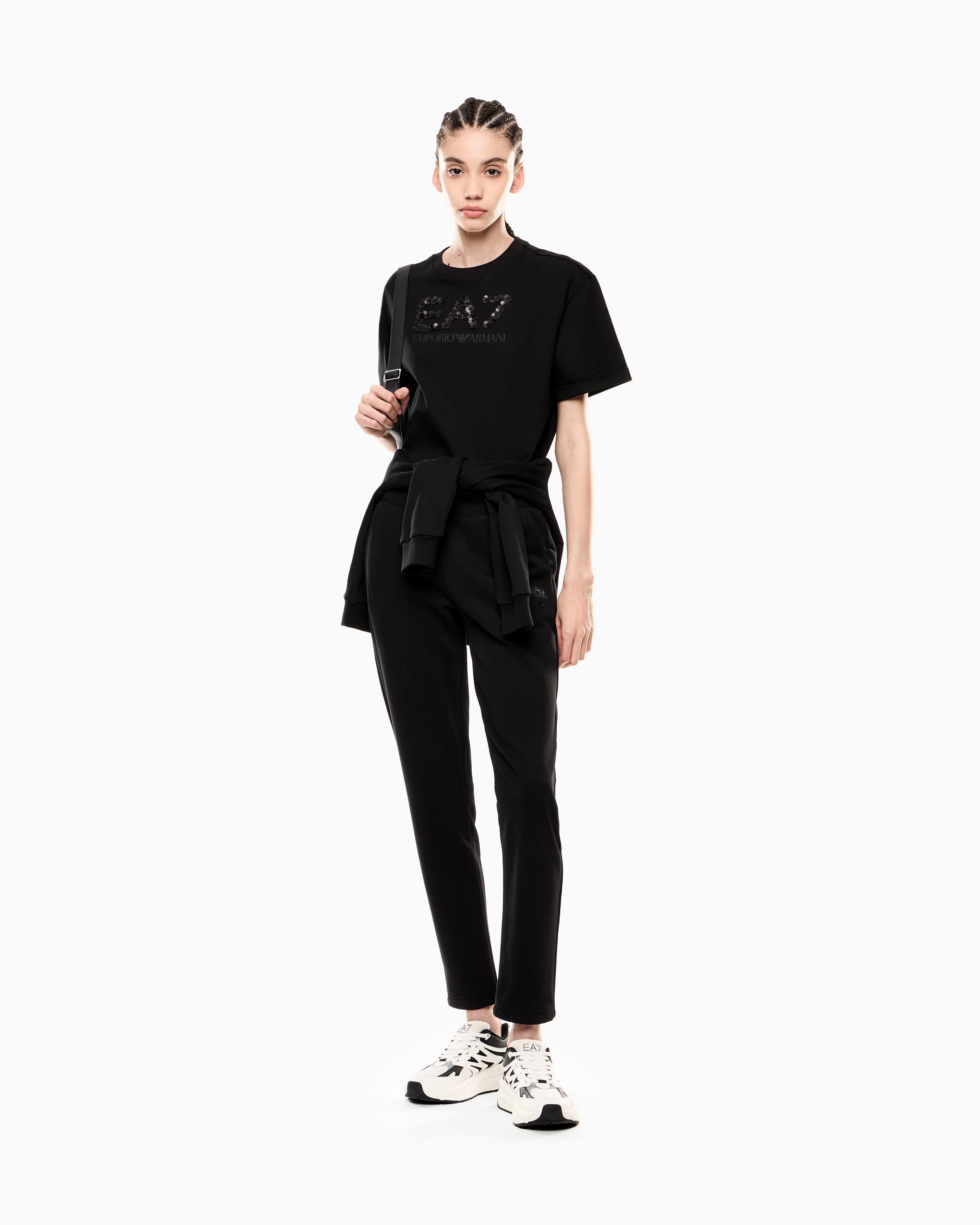 EA7 Logo Series cotton jersey crew-neck T-shirt with sequins
