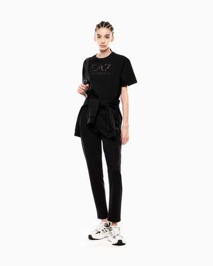 EA7 Logo Series cotton jersey crew-neck T-shirt with sequins