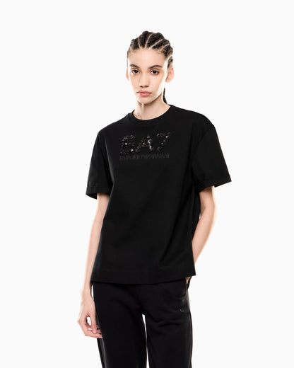 EA7 Logo Series cotton jersey crew-neck T-shirt with sequins