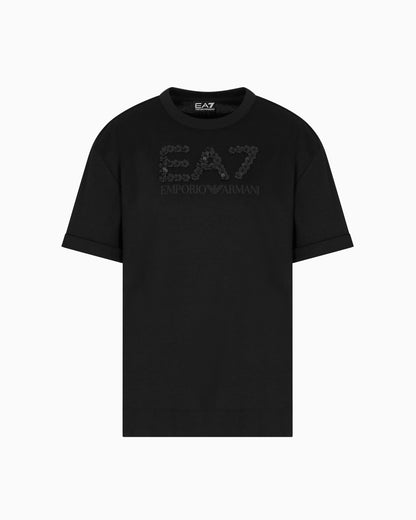 EA7 Logo Series cotton jersey crew-neck T-shirt with sequins