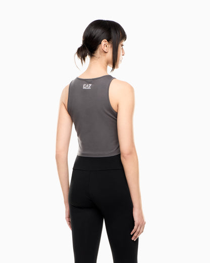 EA7 Logo Series stretch cotton jersey top with logo