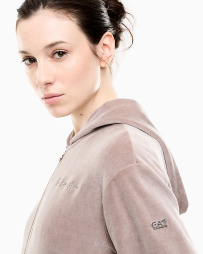 EA7 Regular fit full-zip hoodie Athletic Velour in cotton