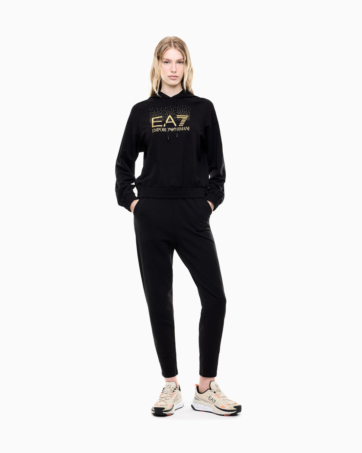 EA7 Tracksuit regular fit hooded in cotton with shiny studs