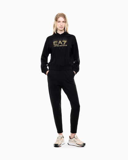 EA7 Tracksuit regular fit hooded in cotton with shiny studs