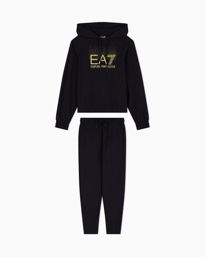 EA7 Tracksuit regular fit hooded in cotton with shiny studs