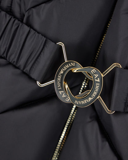 EA7 Regular fit padded bomber jacket with hood and shiny finish