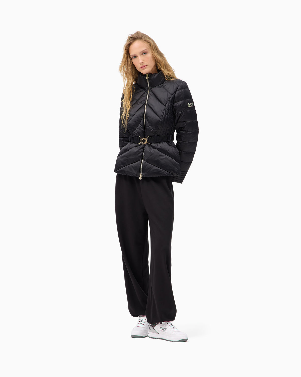 EA7 Regular fit padded bomber jacket with hood and shiny finish