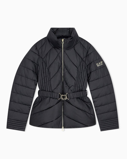 EA7 Regular fit padded bomber jacket with hood and shiny finish