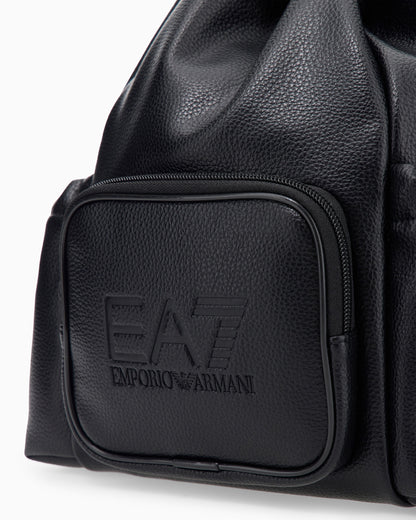 EA7 Backpack with embossed logo and leather-effect drawstring closure.